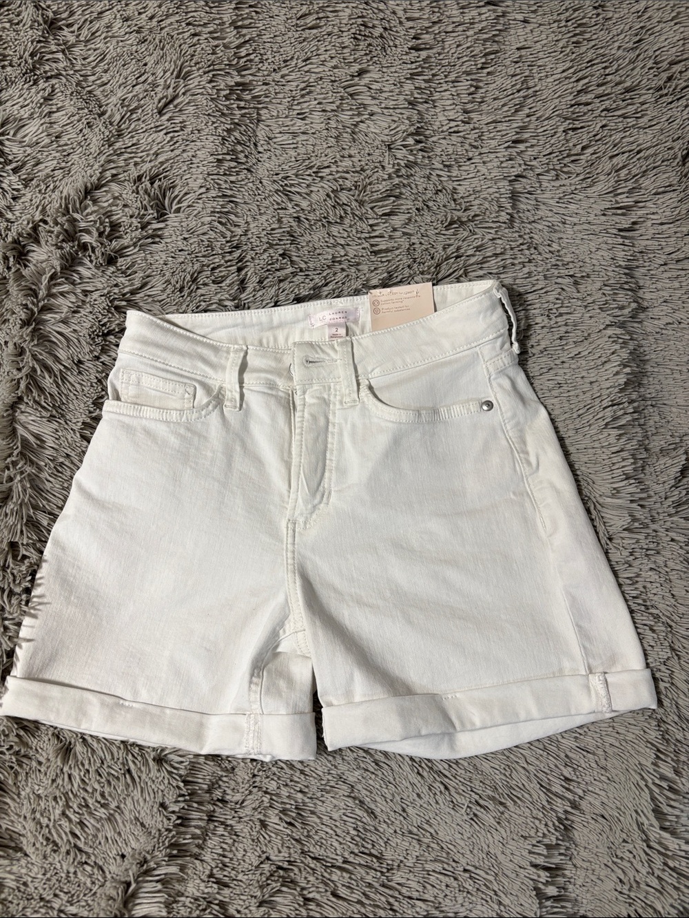 LC Lauren Conrad White Denim Roll-Cuff Shorts